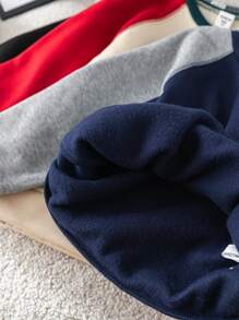 SHEIN Leap Crew 3pcs Young Boy Casual Sports Sets,Patchwork Contrast Color Raglan Sleeve Sweatshirt,Autumn,School,Back-To-School,Comfortable Wide Collar Daily Wear - Multicolor - View 4