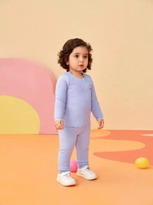 SHEIN Baby Girls Thermal Lined Bear Embroidered Base Layer Outfit, Warm Winter - Multicolor - View 6