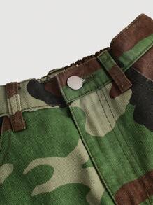 SHEIN 少女Y2K时尚街头风酷炫迷彩印花阔腿工装牛仔裤，斜插口袋设计，秋季返校季必备 - 彩色 - 查看 4