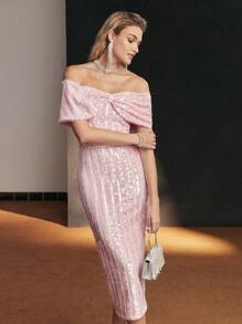 MOTF Soiréza CONTRAST SEQUIN OFF SHOULDER EVENING DRESS - Black - View 8