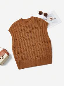 SHEIN LUNE Solid Color Round Neck Knitted Sweater Top