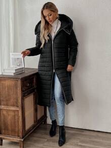 EMERY ROSE Women's Casual Hooded Jacket With Front Zipper - Black - View 5