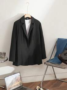 SHEIN EZwear Plus Size Long Sleeve Business Buttoned Suit, Elegant And Sophisticated For Work - Black - View 1