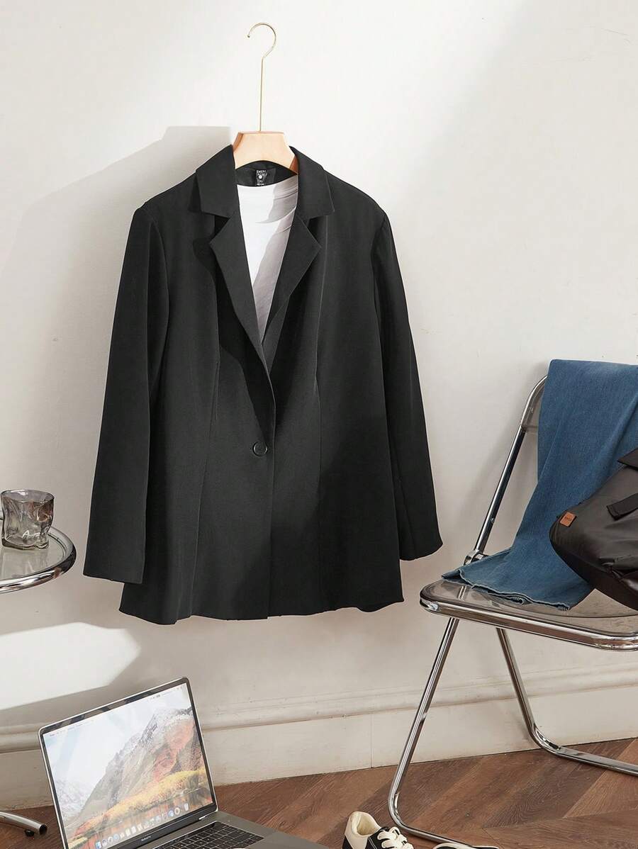 SHEIN EZwear Plus Size Long Sleeve Business Buttoned Suit, Elegant And Sophisticated For Work - Black - View 1
