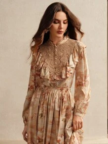 Anewsta Áo cánh ren họa tiết hoa mùa thu thanh lịch cho nữ - Nhiều màu - Xem 7