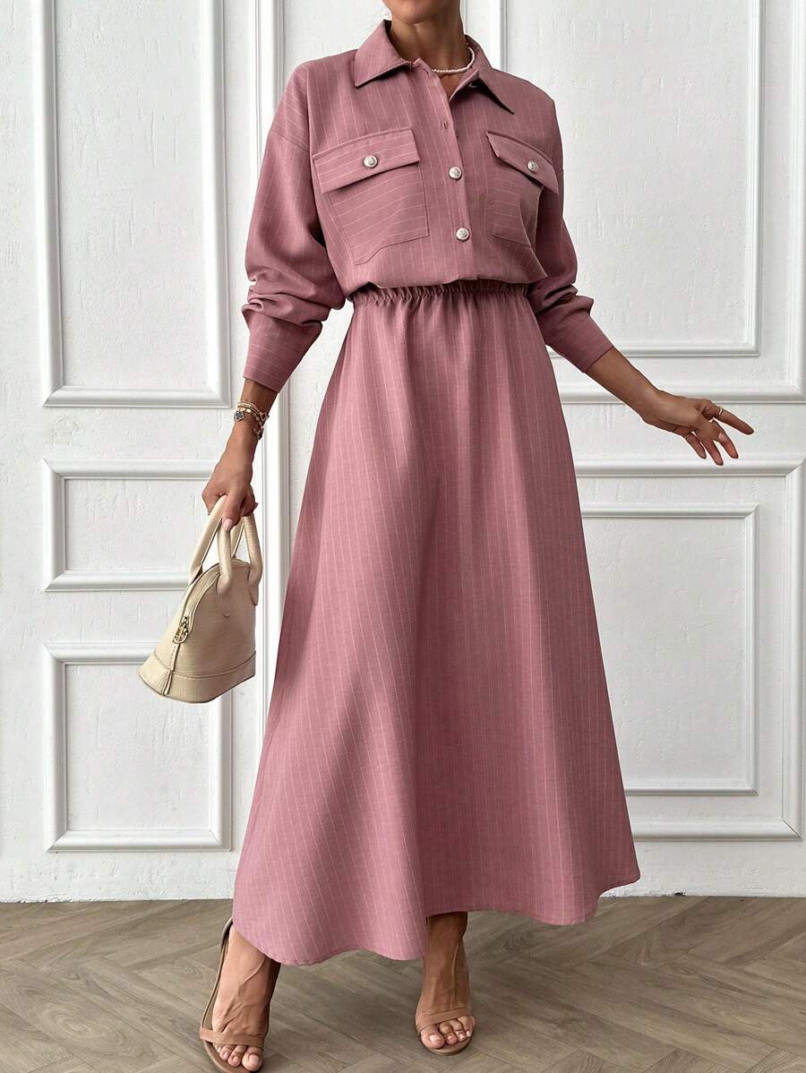 Cottnline 100% Cotton Pink Pinstripe Shirt And Skirt Woven Fabric Set - Pink - View 1