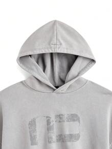 Manfinity VCAY Sudadera con capucha suelta y estampada de tinta lavada con textura de punto para hombre, adecuada para otoño e invierno - Gris Oscuro - Ver 10