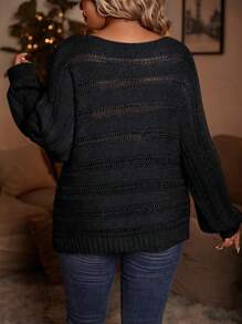 SHEIN LUNE Talla grande Jersey de punto de malla de cuello barco de manga murciélago