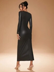 SHEIN Unity Dress With Shoulder Pads - Black - View 4