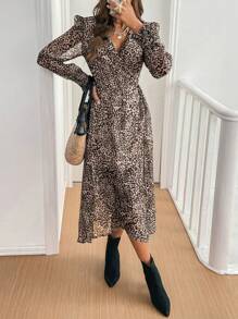 SHEIN Frenchy Women Casual Leopard Print Long Dress For Spring And Autumn Winter Cheetah - Multicolor - View 4