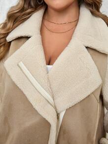 SHEIN LUNE Chaqueta informal de moto de manga larga con cuello de solapa y bloque de color para mujer de talla grande para otoño e invierno, ropa de invierno