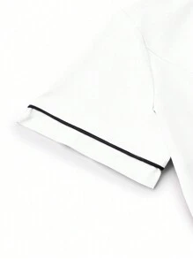 SHEIN TaskFit 2pcs Contrast Trim Casual Short Sleeve Top And Solid Color Pants Uniform Set, Scrub Sets - White - View 7