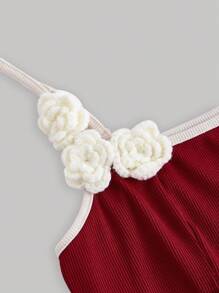 SHEIN MOD Áo ba lỗ cổ điển họa tiết hoa đỏ dành cho nữ, Áo ba lỗ dành cho nữ - Đỏ - Xem 3