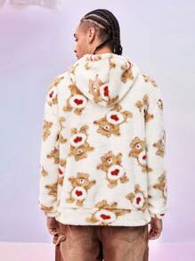 SHEIN X Care Bears Sweatshirt à capuche en molleton ours en peluche avec imprimé ours de dessin animé pour homme, casual, automne et hiver - Nude - Voir 2