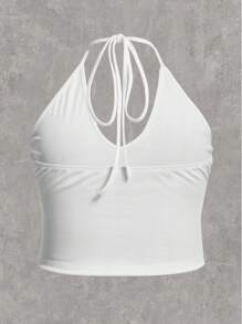 SHEIN EZwear 大码女式休闲针织挂脖背心，夏季 - 玫瑰紅 - 查看 10