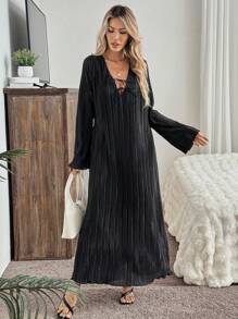 SHEIN LUNE 秋冬款女士黑色休闲法式结连衣裙