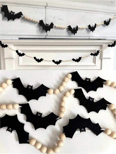 1 pieza Decoración de murciélago de madera y fieltro con cuentas, para interiores/exteriores; Guirnalda de corona de murciélago con cuentas para decoración; Decoración de granja para la chimenea, pared, San Valentín, Boda de San Valentín, Cumpleaños