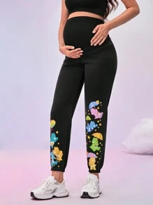 SHEIN Maternity Casual Adjustable High Waist Yoga Pants - Black - View 3