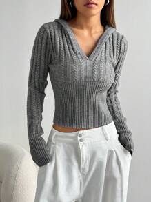 SHEIN Unity 纯色长袖简约连帽毛衣，休闲日常穿着 - 灰色 - 查看 5