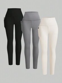 SHEIN EZwear Women Multicolor High Waist Skinny Leggings - Multicolor - View 1