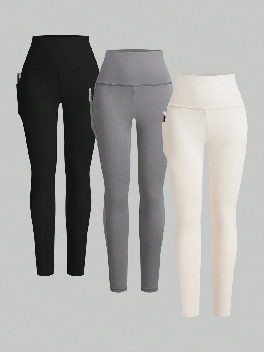 SHEIN EZwear Women Multicolor High Waist Skinny Leggings - Multicolor - View 1