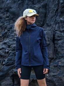 In My Nature Women's Solid Color Zipper Front Hooded Casual Jacket, All Seasons - Navy Blue - View 8