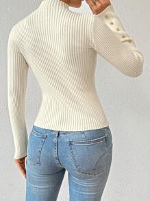 EMERY ROSE Áo len cổ cao dáng ôm thoải mái, có cúc trang trí, thích hợp cho mùa thu đông, áo len chui đầu mùa thu. - Màu be - Xem 2