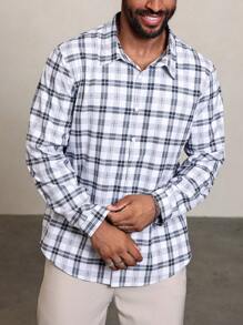 Manfinity Homme Plus Size Men's Casual Plaid Long Sleeve Shirt, Spring/Autumn - Multicolor - View 6