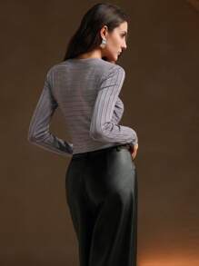 Anewsta Women's Solid Color Long Sleeve Hollow Simple Casual Sweater, Knit Pullover Fall Winter - Grey - View 4