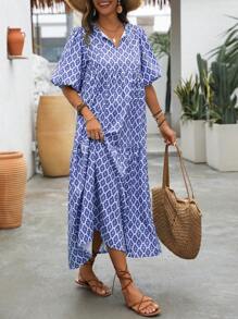 SHEIN LUNE Vacation Leisure Allover Print Dress - Multicolor - View 5
