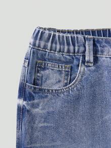Teenager Jungen Vintage Denim mit Leoparden Muster und Abnutzungen, Relaxed Fit Allround Lässig Schul Denim Hose