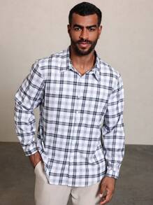 Manfinity Homme Plus Size Men's Casual Plaid Long Sleeve Shirt, Spring/Autumn - Multicolor - View 1