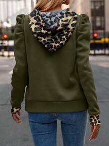 SHEIN Clasi Casual damessweater met luipaardprint, capuchon en trekkoord, herfst