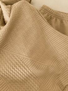 SHEIN 2pcs Baby Boy & Girl Casual Hooded Sweatshirt & Elastic Waist Pants Set, Khaki Textured Fabric, Suitable For Autumn & Winter - Multicolor - View 8