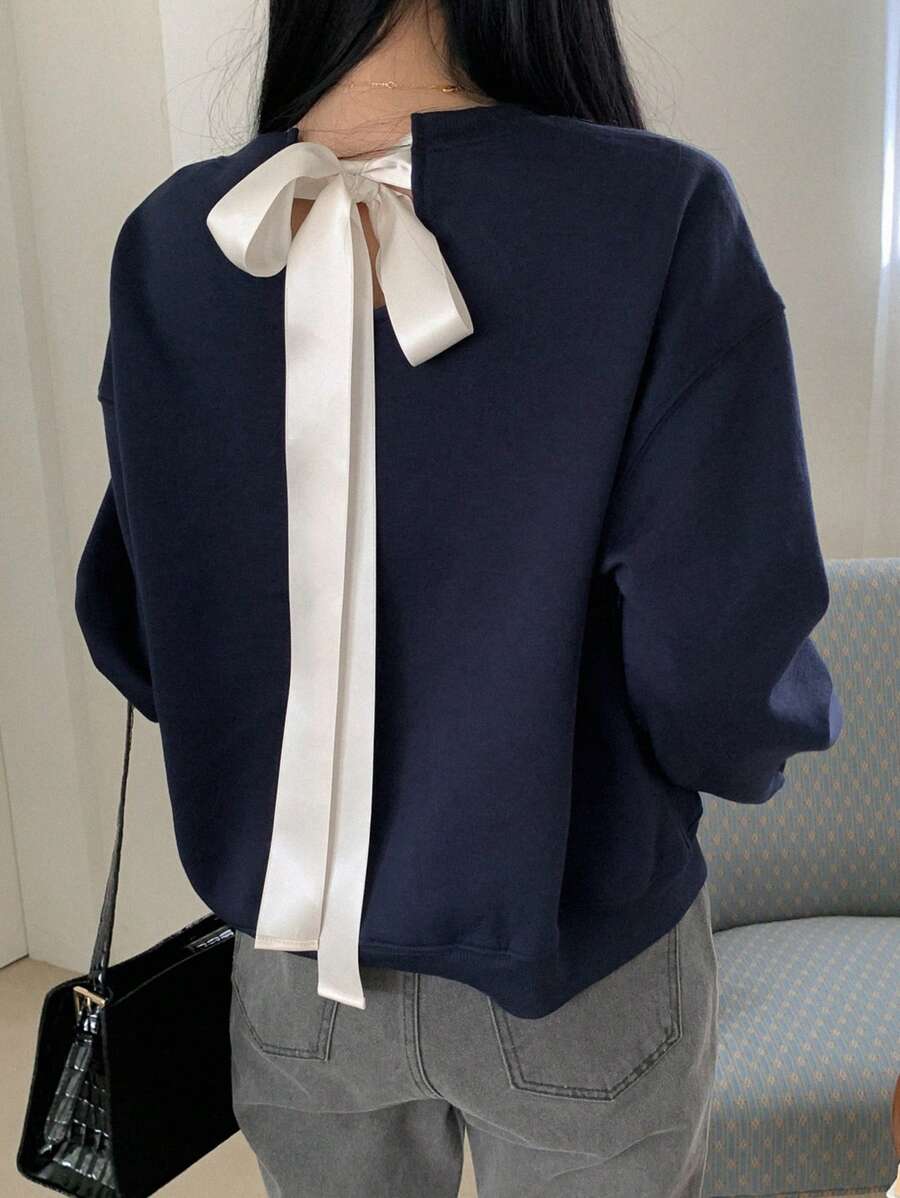 DAZY 女士撞色系带宽松运动衫