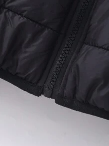 SHEIN جاكيت منفوخ أسود مبطن بالصوف ذو أكمام طويلة وغطاء رأس للفتيات المراهقات، أسلوب هالوين والخريف - الأسود - مشاهدة 6