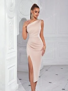 ADYCE 1 pezzo Abito da donna a palloncino monospalla con fessura frontale, abito elegante per feste, cocktail, eventi semiformali, cerimonie, compleanni, lauree, cene, feste di rientro