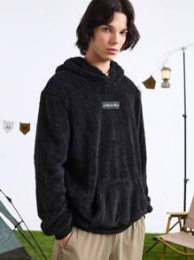 In My Nature 男士字母刺绣抓绒连帽卫衣，适合户外、秋季穿着，抓绒拉链连帽外套，加厚休闲百搭针织外套，适合运动和户外活动，男友风，男士冬季穿搭，男士外套，优质面料，专为户外活动设计，男士必备外套，圣诞礼物，万圣节礼物，秋冬季 - 黑色 - 查看 4