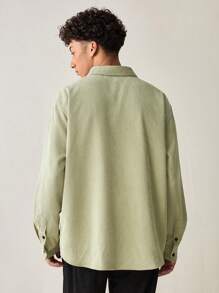 Manfinity VCAY Chaqueta casual de hombre con botones, mangas largas y bordado acanalado, para otoño e invierno - Verde - Ver 3