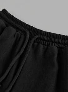 SHEIN Tween Girl  Casual Knit Crew Neck Short Sleeve Top And Straight Leg Pants Set - Black and White - View 6