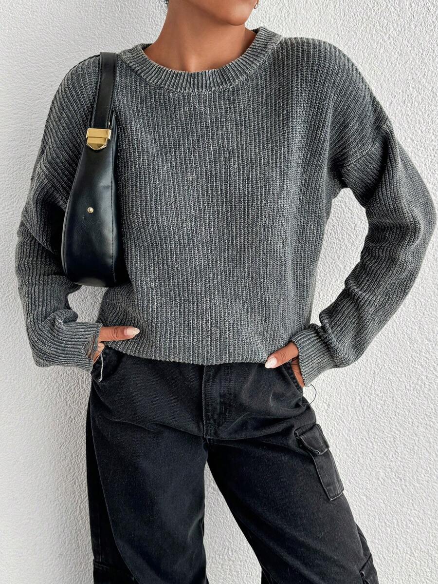 EURMUSE Jersey de invierno de estilo casual, de ajuste regular y efecto lavado, 100% algodón, para mujer - Gris Oscuro - Ver 1