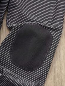 SHEIN 2pcs/Set Tween Boy Soft Velvet Ribbed Pattern Round Neck Long Sleeve Top And Long Pants Sleepwear Set, Warm For Autumn/Winter - Navy Blue - View 9