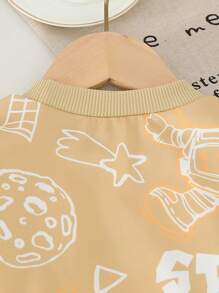 SHEIN 2-częściowy zestaw bluzy z grafiką astronauty i spodni dresowych z prążkowanej dzianiny, odpowiedni dla chłopców w wieku 4-7 lat na jesień, wiosnę i zimę - Kolor khaki - Zobacz 6