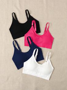 Easithlete 4pcs Solid Crop Sports Bra - Multicolor - View 4