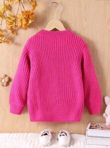 SHEIN 年轻女孩和年轻女孩不对称下摆罗纹针织毛衣，优雅可爱的粗针织设计，高品质休闲保暖套头衫，适合玩耍、日常穿着、上学、秋冬季