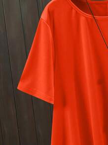 Große Größen 2-teiliges Set aus asymmetrisch geschnittenem Kurzarmoberteil in Unifarbe und Hose mit Gummibund, Freizeitset