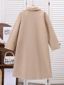 Tween Girls Autumn Winter Collegiate Style Knitted Coat, Long Knitted Trench With Horn Buttons For Girls