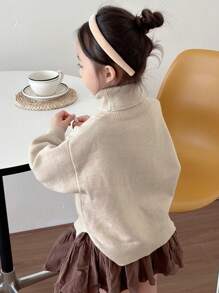 Dazy Kids Suéter de cuello alto sólido para niñas jóvenes, otoño - Albaricoque - Ver 2