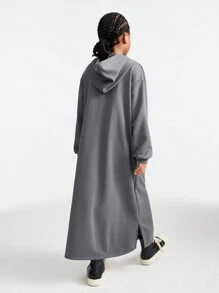 SHEIN Tween Girls Fall/Winter Basic Keep Warm Grey Over Size With Pockets Hoodies Sweatshirt - Dark Grey - View 6