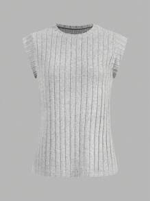 SHEIN LUNE Juego de 3 camisetas de mujer de cuello en V acanalado desgastado en negro, gris, blanco - Multicolor - Ver 7